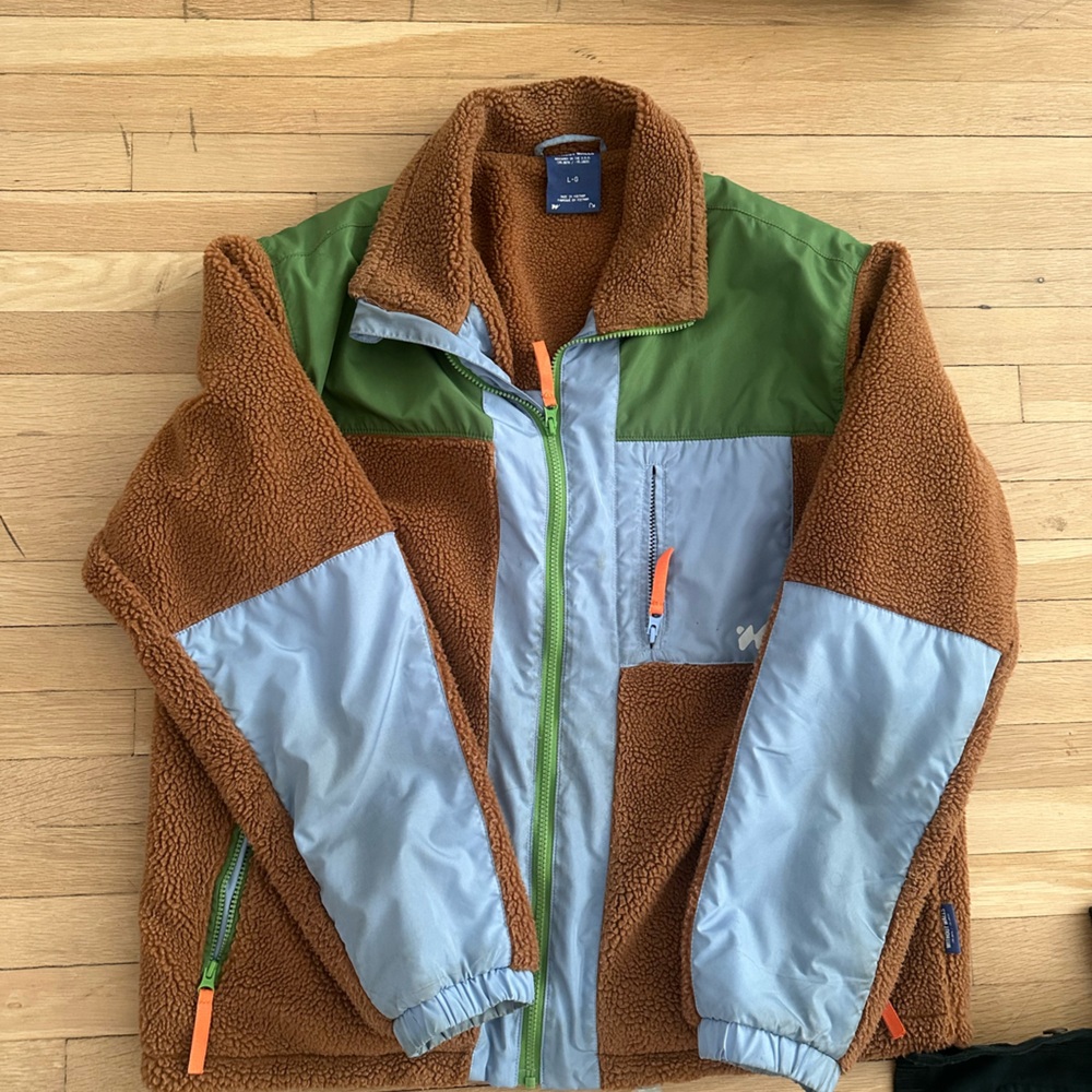 Without Walls Brown Fleece Jacket with Blue Trim